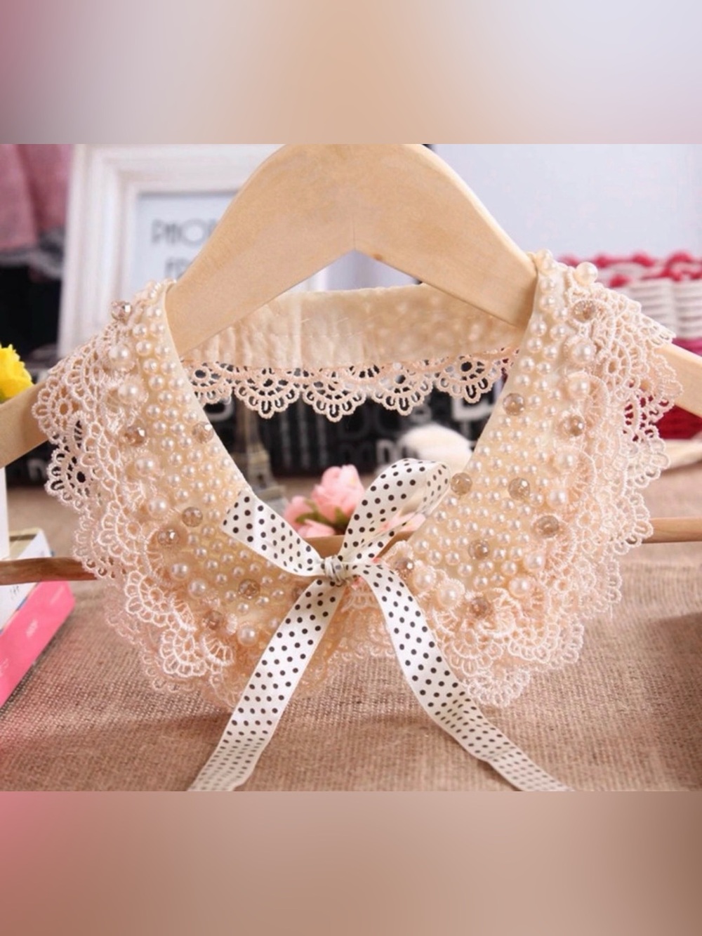 Kawaii Pearl Lace Detachable Collar Necklace Cream Ivory Lolita Victorian Cottag